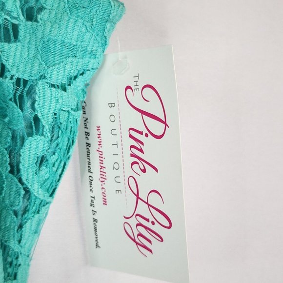 Pink Lily Dress Womens Large Turquoise Floral Lace Casual Backless Knee Length - Picture 11 of 13